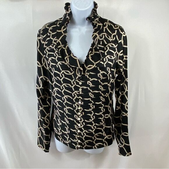 ETCETERA Black and Cream Silk Stretch Blouse - Picture 1 of 5